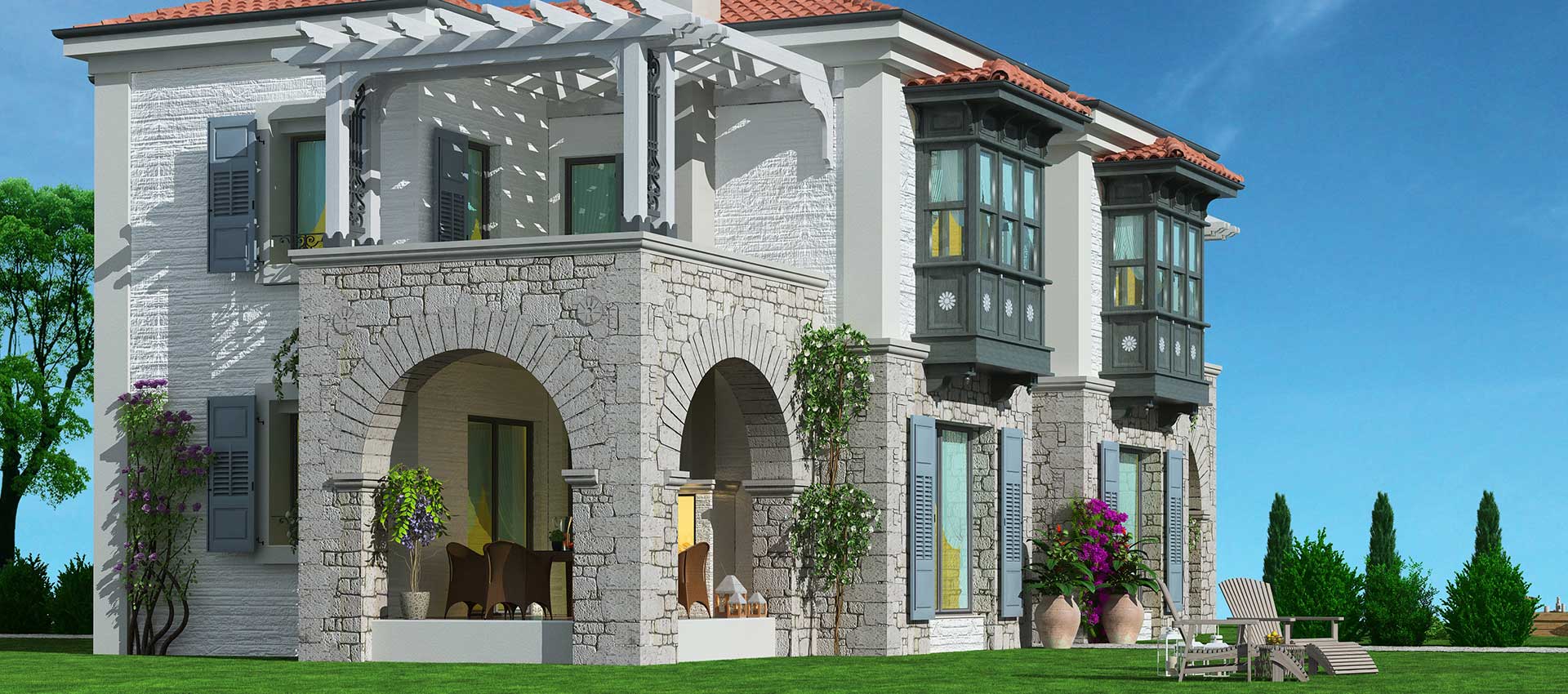 Zeytin Ağacı Konaklari (B Tipi) ön ve yan cephe görseli