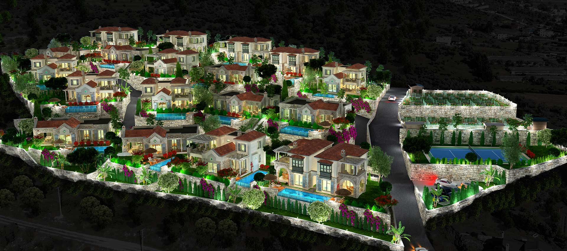 Üçpınar Konakları vaziyet planı gece görünümü