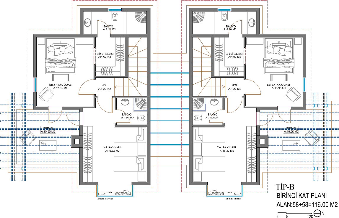 TİP B BİRİNCİ KAT PLANI