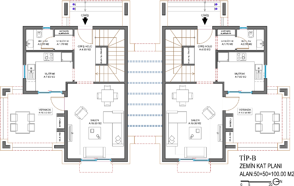 TİP B ZEMİN KAT PLANI